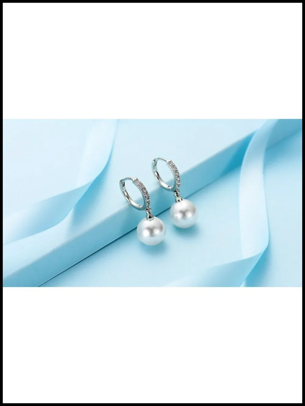 Sterling Silver Simulated Pearl Hoop Drop Earrings CZ Dangle Women's Jewelry